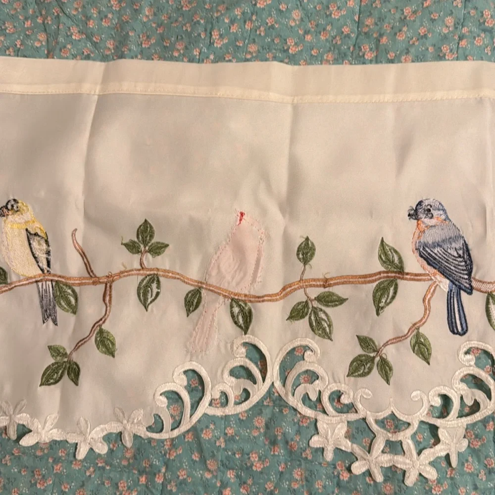 Curtain Valance Topper with Bird Motifs Red and Blue New